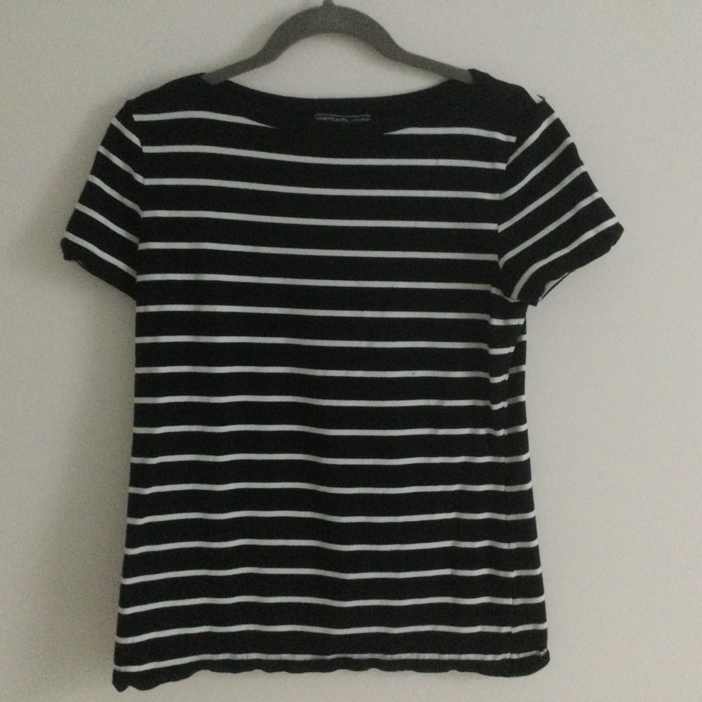 American Living Striped Black & White Boatneck Tee